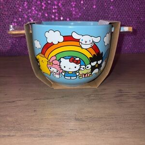 🆕💜 Sanrio Hello Kitty & Friends Rainbow Bowl w/ Chopsticks Blue Kawaii NWT